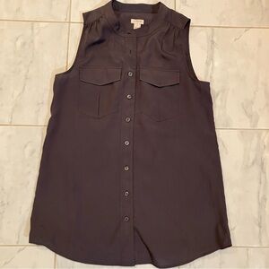 J. Crew Sleeveless Button-Down Shirt - Charcoal. Pockets. EUC!